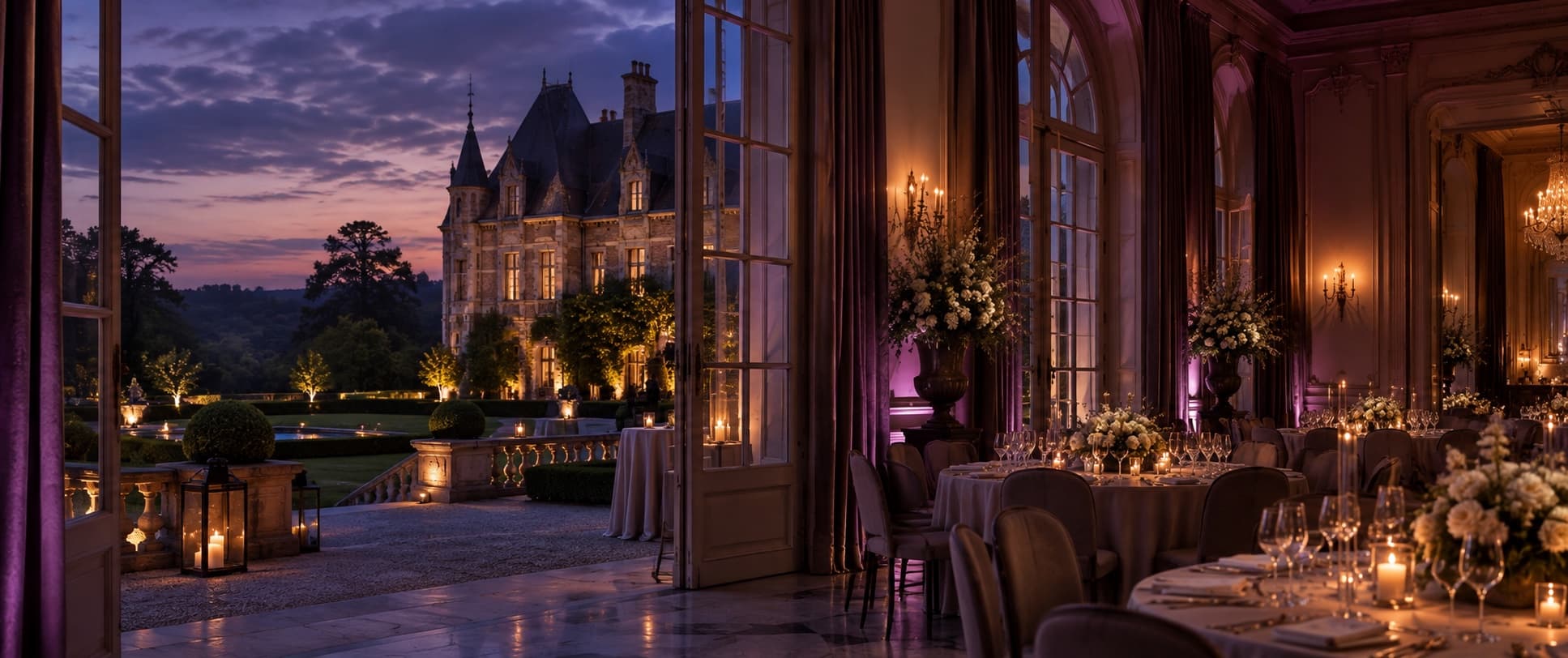 Elegant event venue prepared for a reception in Belgium