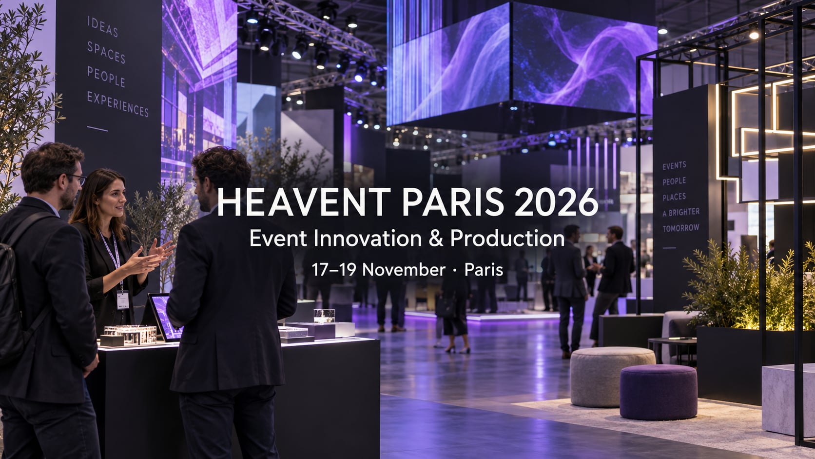 Couverture de Heavent Paris 2026 montrant des structures d’éclairage, des écrans et des fournisseurs de production événementielle.